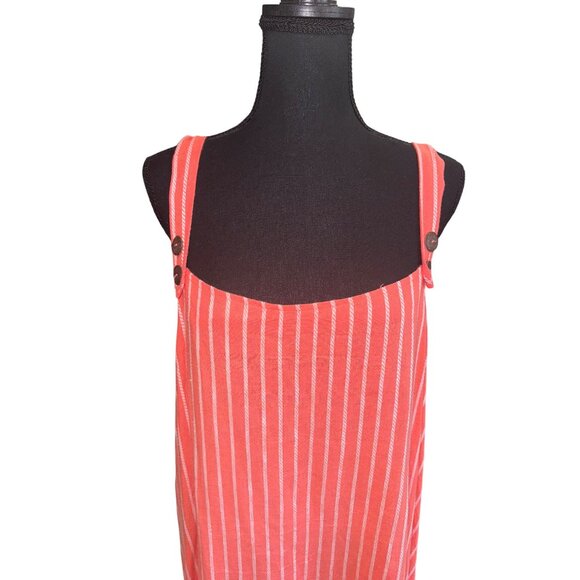 Kaktus XXL Coral White Striped Bib Overall Handkerchief Hem Sleeveless Dress - Picture 3 of 11